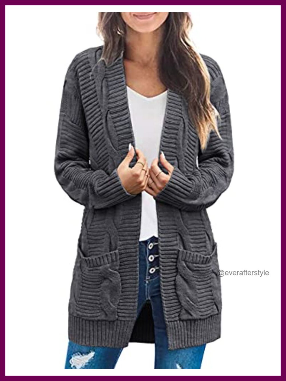 Cable Knit Open Front Cardigan Chunky Loose Boyfriend Sweater
